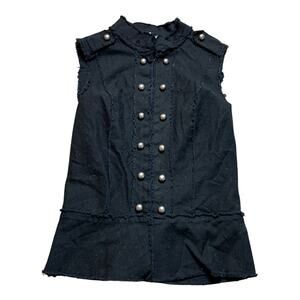 Hip to Hip Y2K Goth Emo Punk Military Style Button Up Vest Black Small